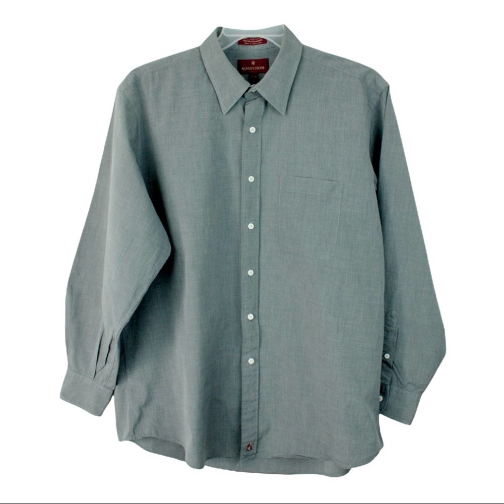 Men’s Nordstrom Classic Broadcloth Long Sleeve Gray Button Down Shirt, 17-34